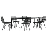 7 Piece Garden Dining Set Black Poly Rattan