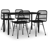 5 Piece Garden Dining Set Black Poly Rattan