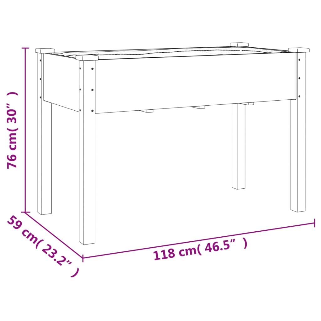 Planter with Liner Grey 118x59x76 cm Solid Wood Fir