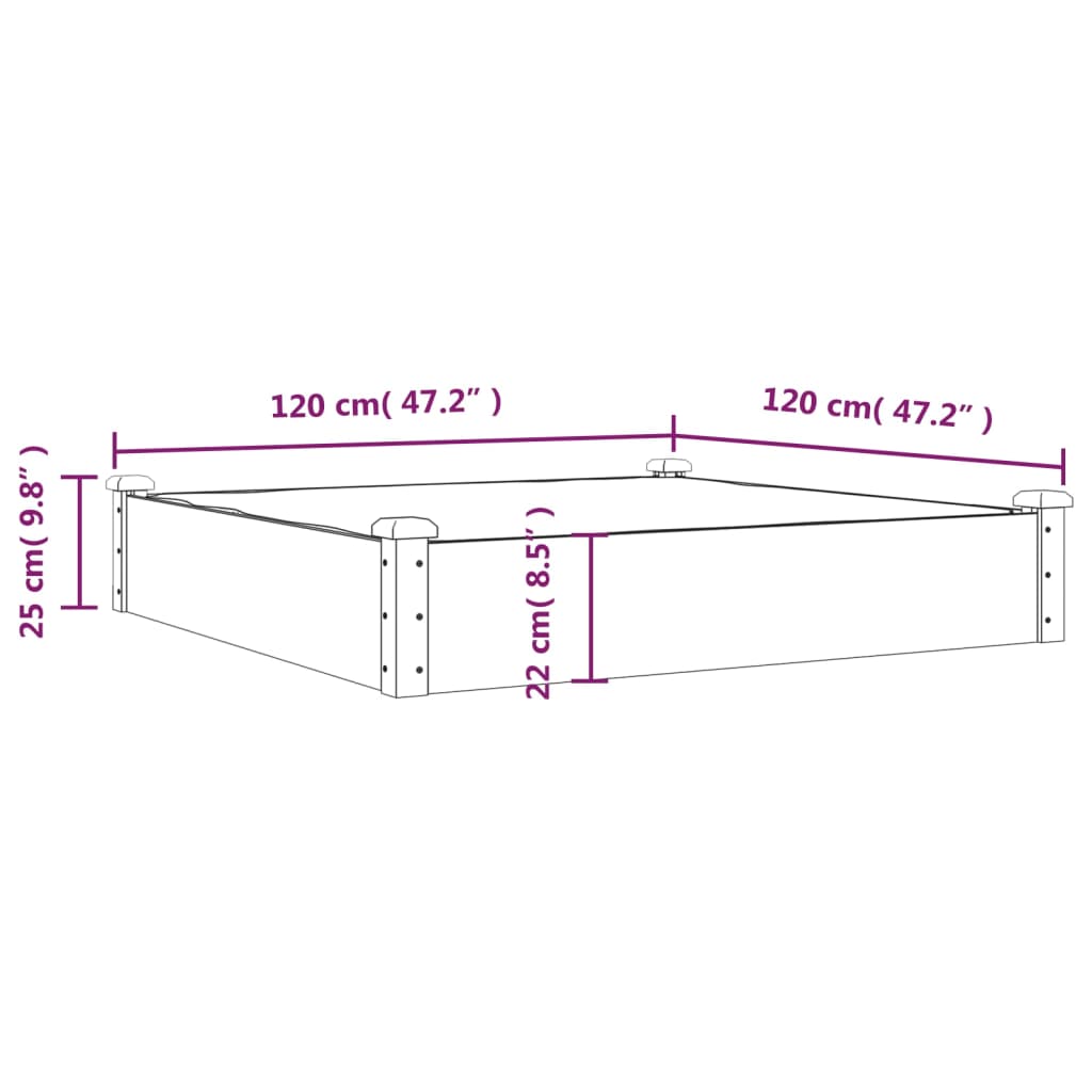 Garden Raised Bed with Liner Grey 120x120x25 cm Solid Wood Fir