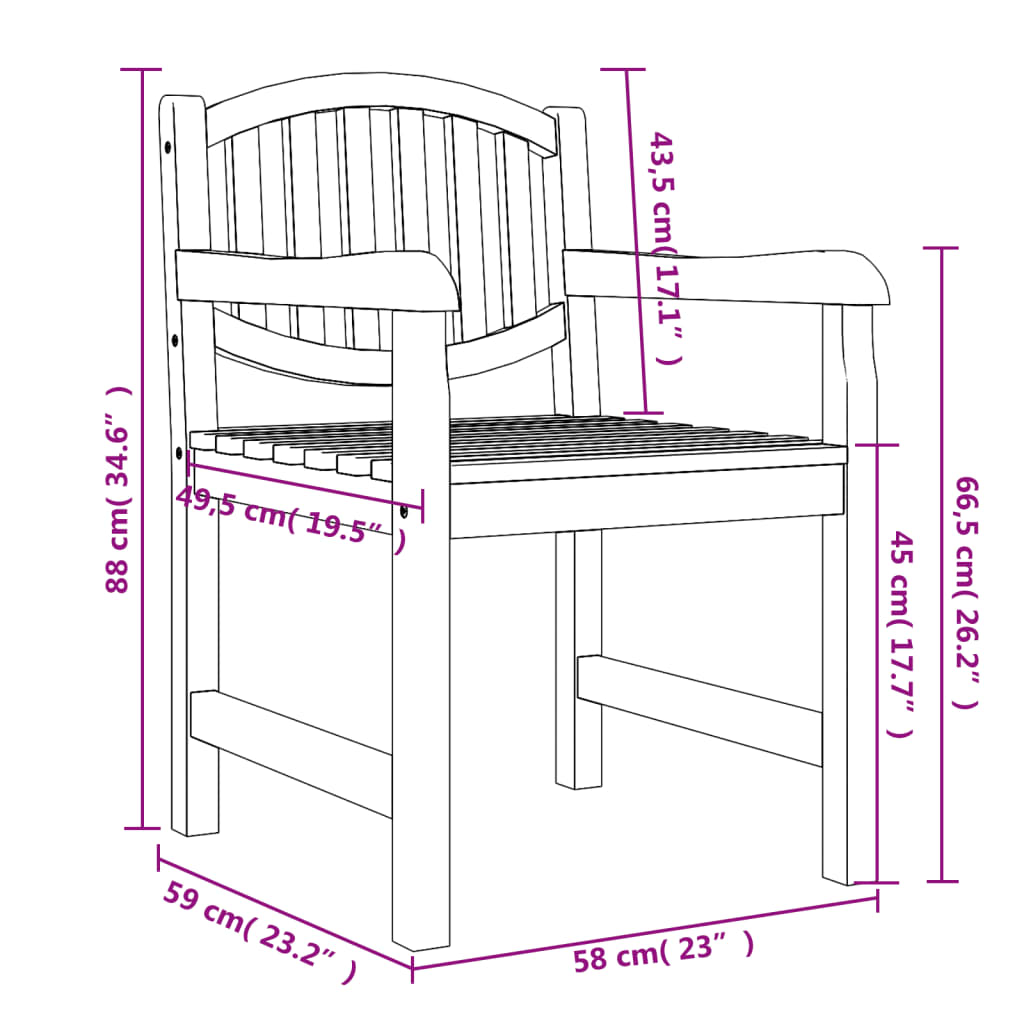 Garden Chairs 2 pcs 58x59x88 cm Solid Wood Teak