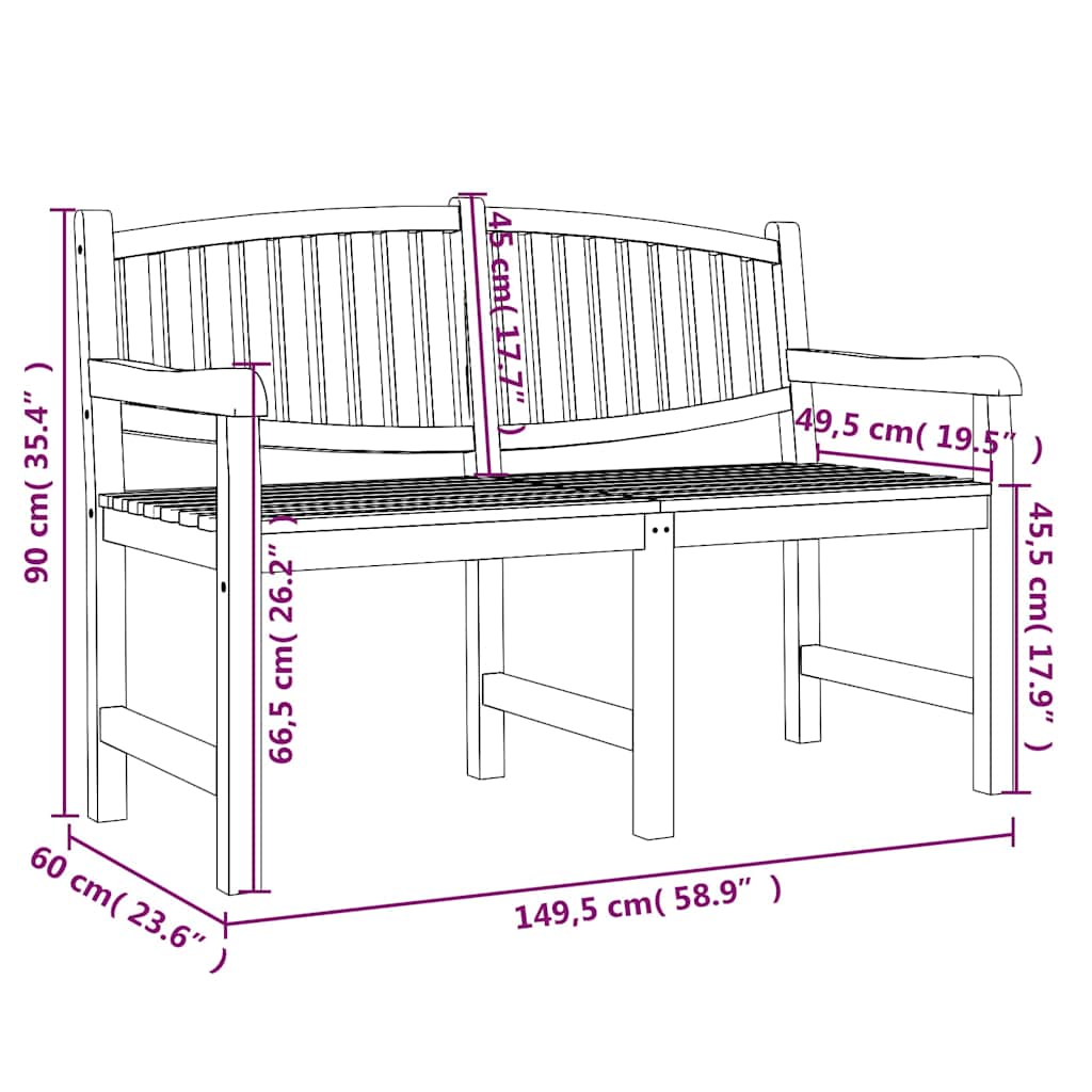 Garden Bench 149.5x60x90 cm Solid Teak Wood