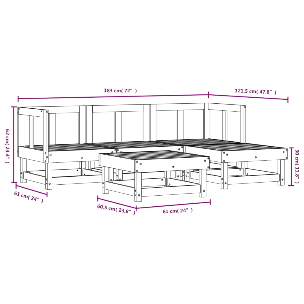 5 Piece Garden Lounge Set Solid Wood Douglas