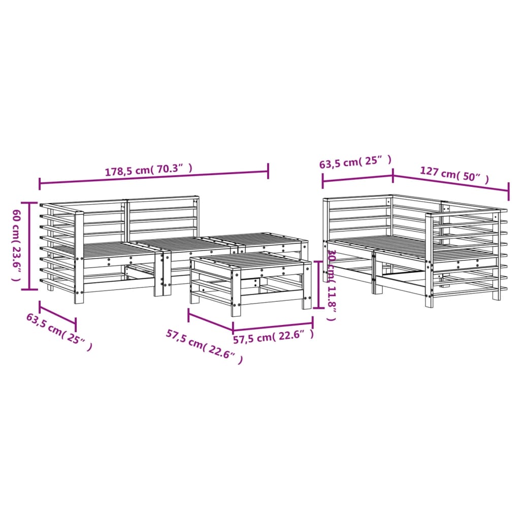 6 Piece Garden Lounge Set Solid Wood Pine