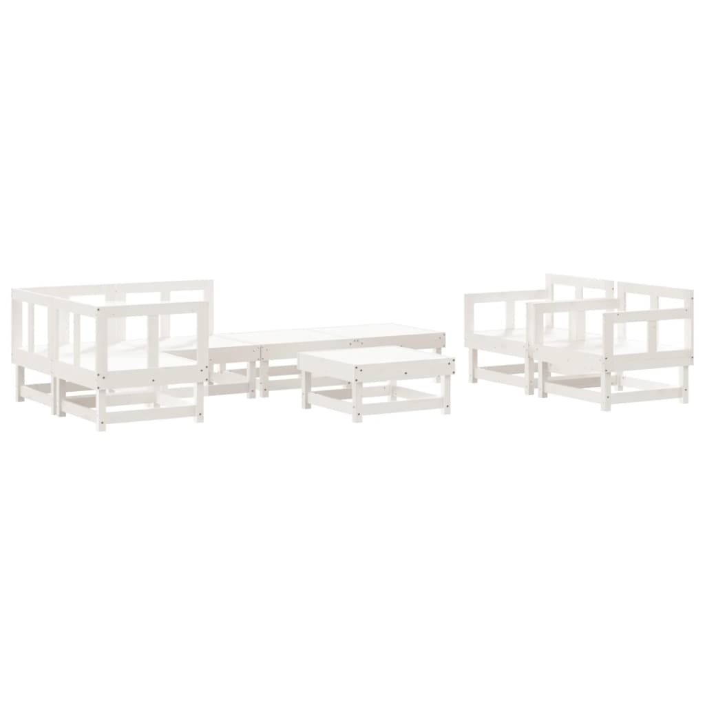 8 Piece Garden Lounge Set White Solid Wood Pine