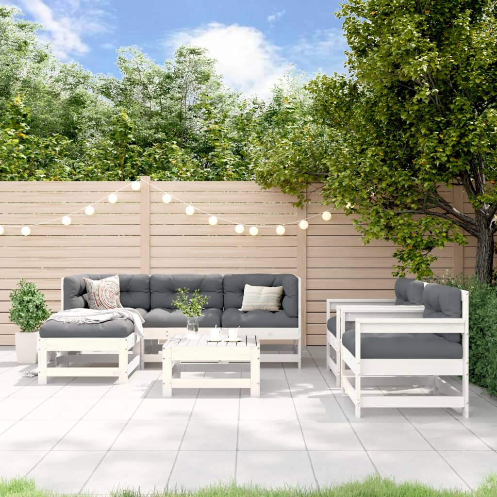 7 Piece Garden Lounge Set White Solid Wood Pine