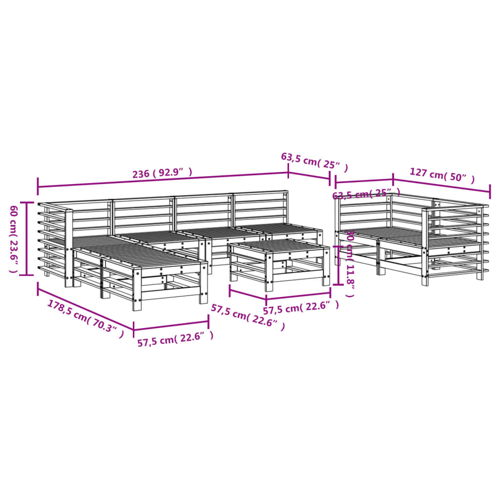 9 Piece Garden Lounge Set Grey Solid Wood Pine