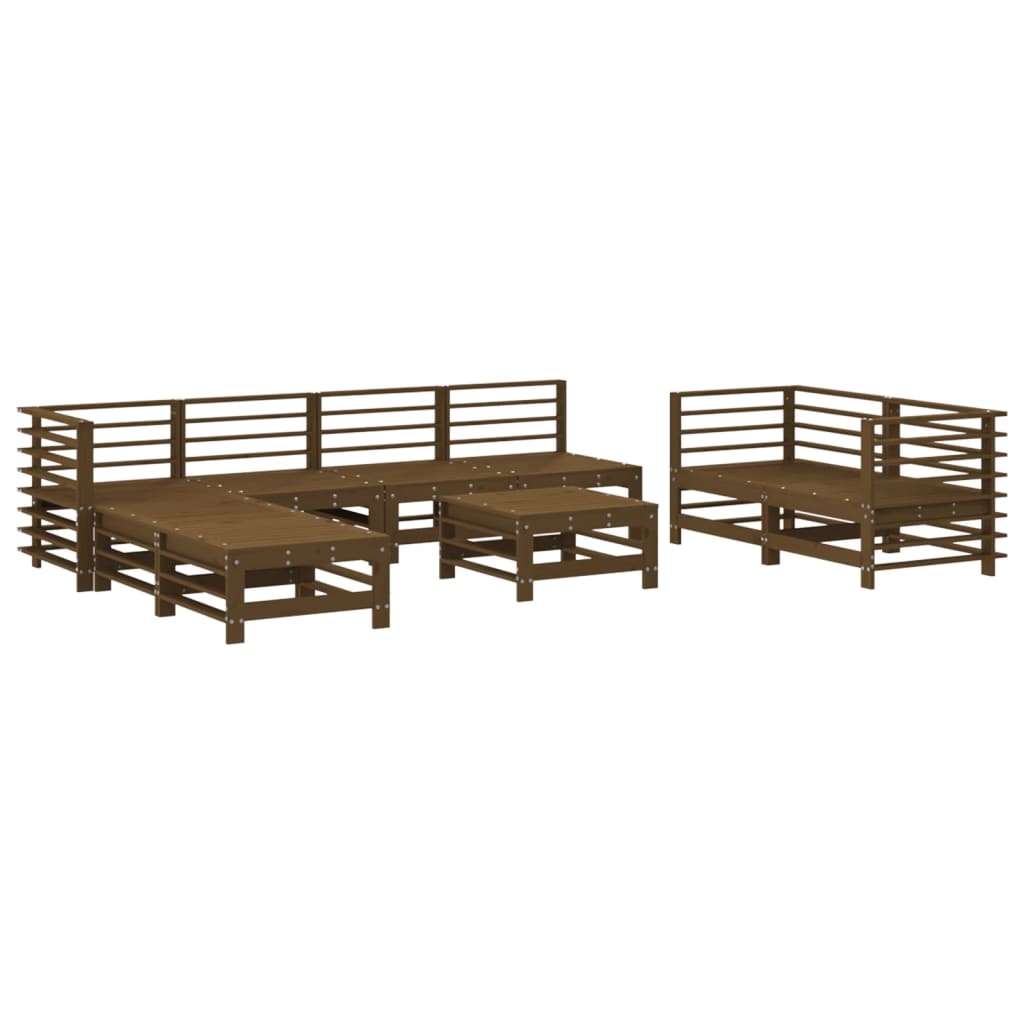 9 Piece Garden Lounge Set Honey Brown Solid Wood Pine