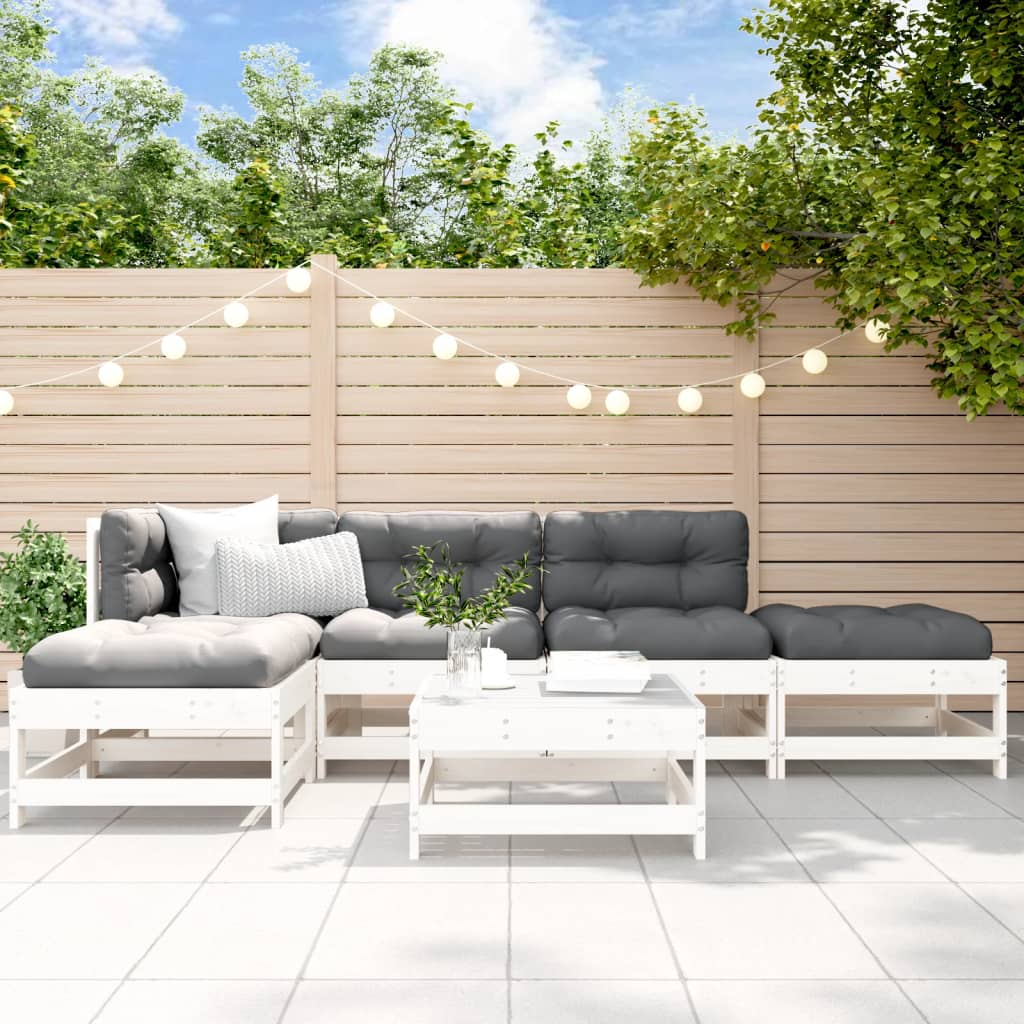 6 Piece Garden Lounge Set White Solid Wood Pine