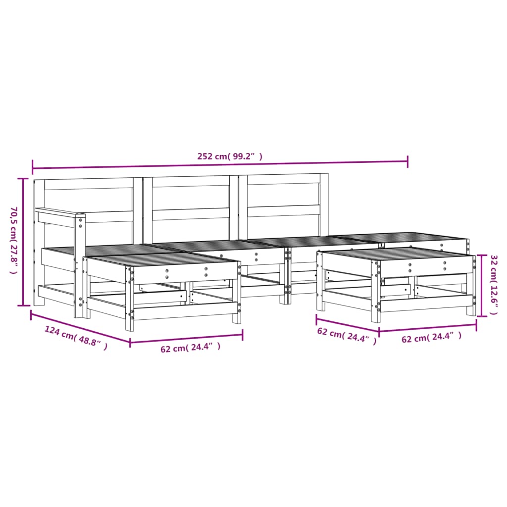 6 Piece Garden Lounge Set Solid Wood Pine