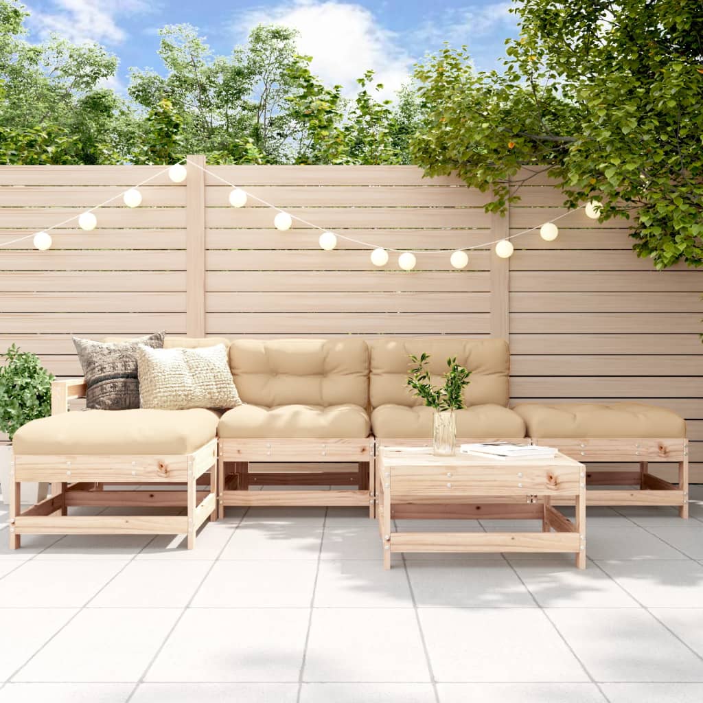 6 Piece Garden Lounge Set Solid Wood Pine