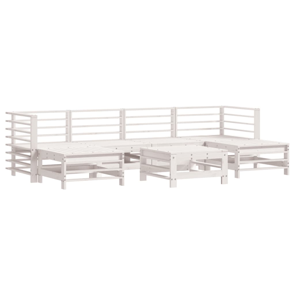 7 Piece Garden Lounge Set White Solid Wood Pine