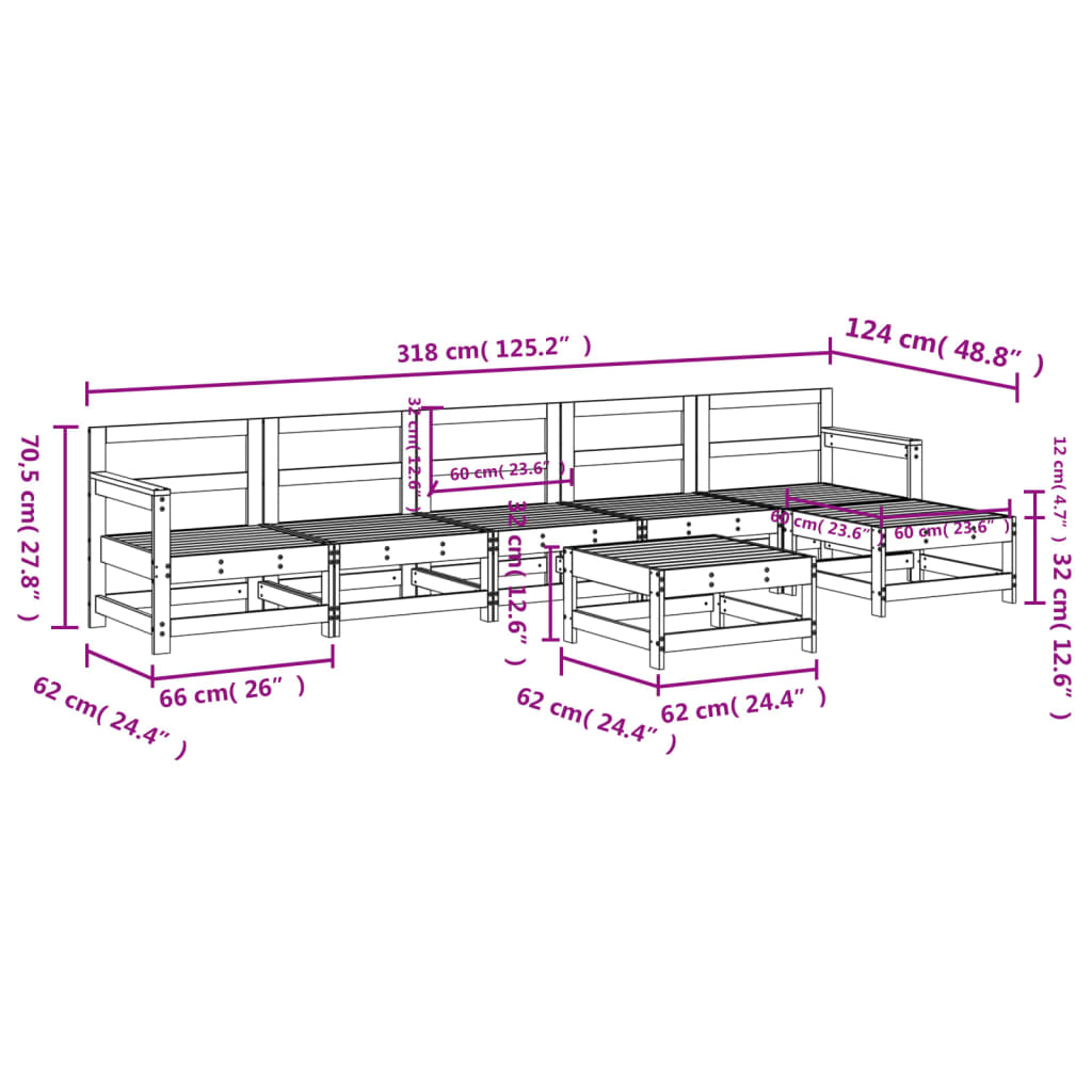 7 Piece Garden Lounge Set Solid Wood Douglas