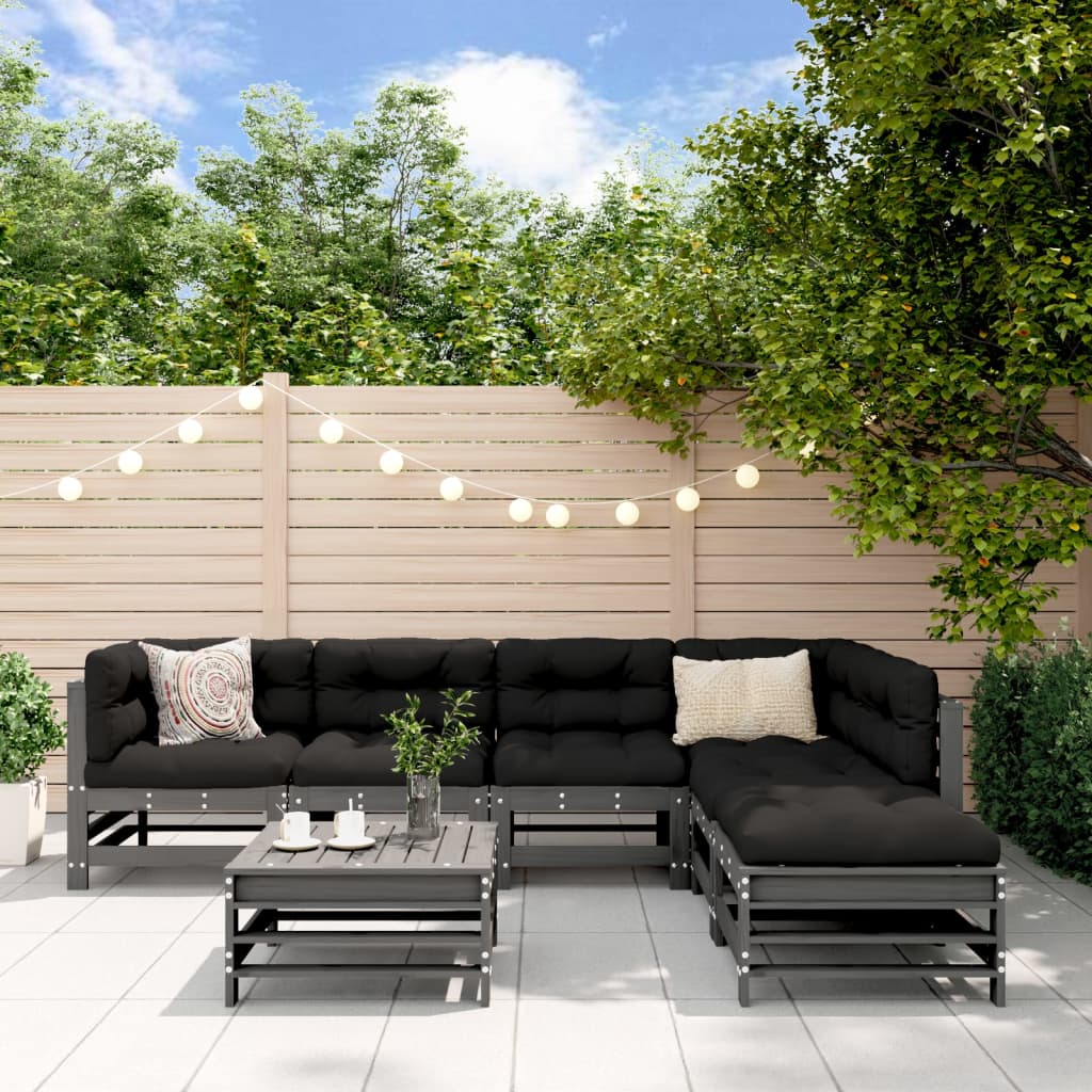 7 Piece Garden Lounge Set Grey Solid Wood Pine
