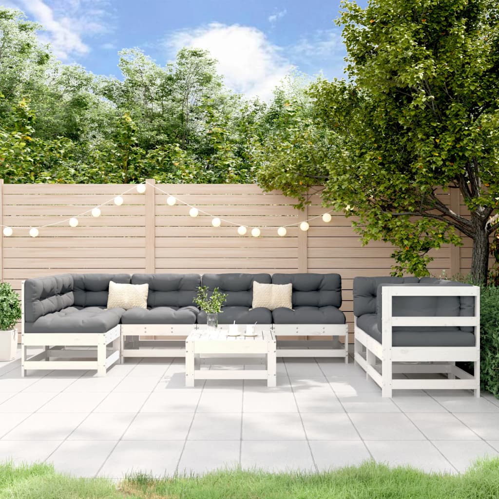8 Piece Garden Lounge Set White Solid Wood Pine