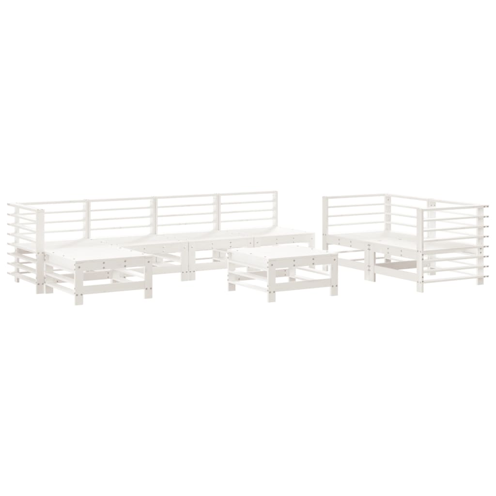 8 Piece Garden Lounge Set White Solid Wood Pine