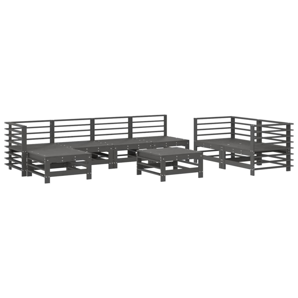 8 Piece Garden Lounge Set Grey Solid Wood Pine