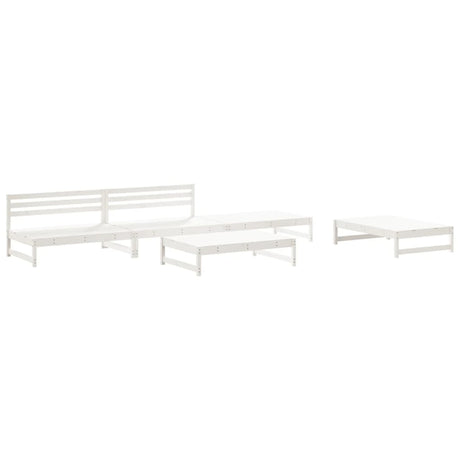 5 Piece Garden Lounge Set White Solid Wood Pine