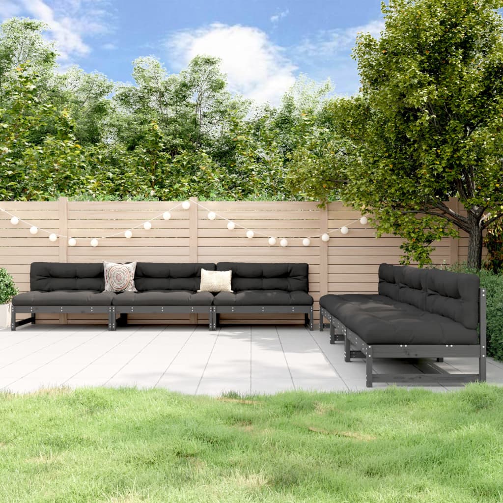 6 Piece Garden Lounge Set Grey Solid Wood Pine