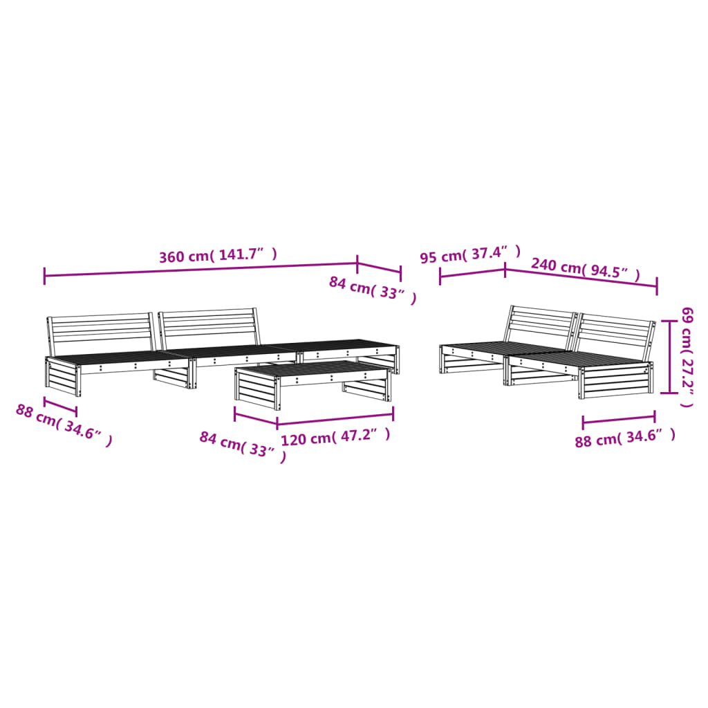 6 Piece Garden Lounge Set White Solid Wood Pine