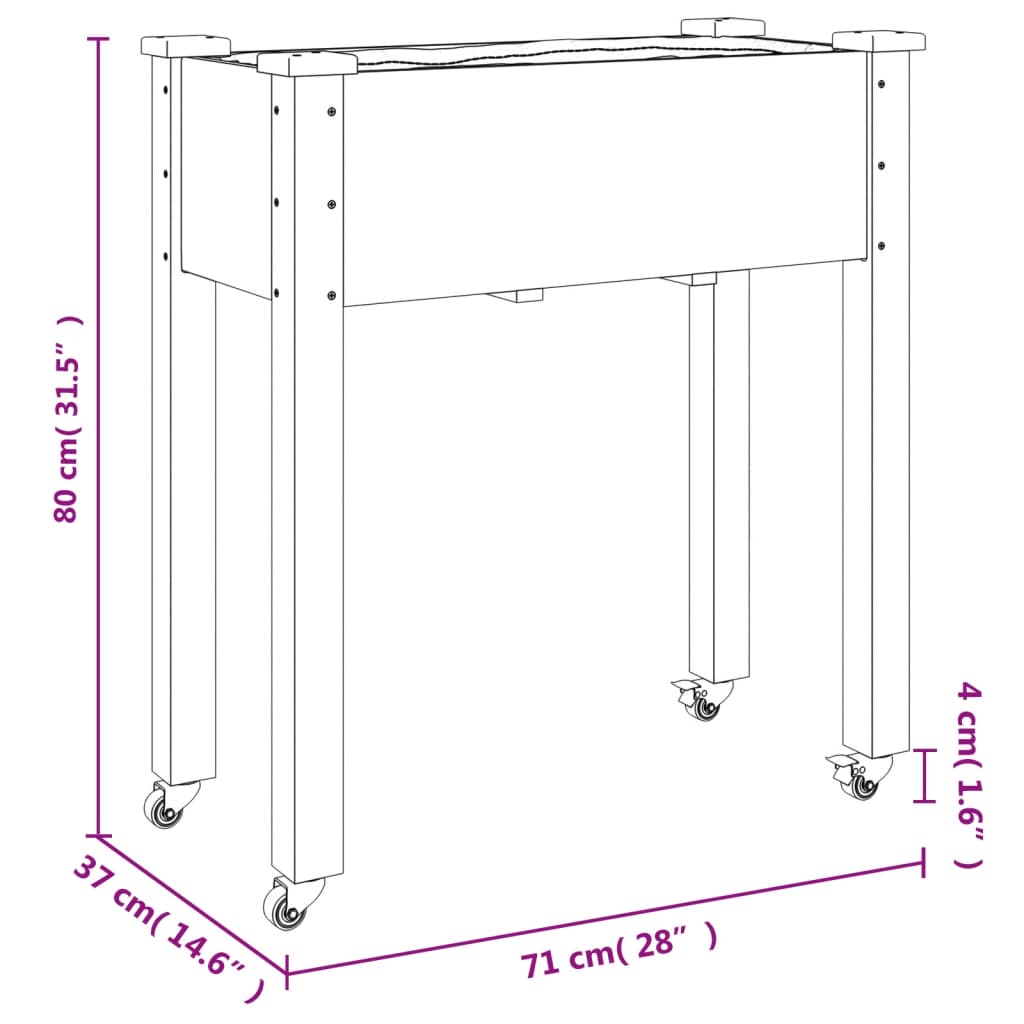 Wheeled Planter with Liner Grey 71x37x80 cm Solid Wood Fir