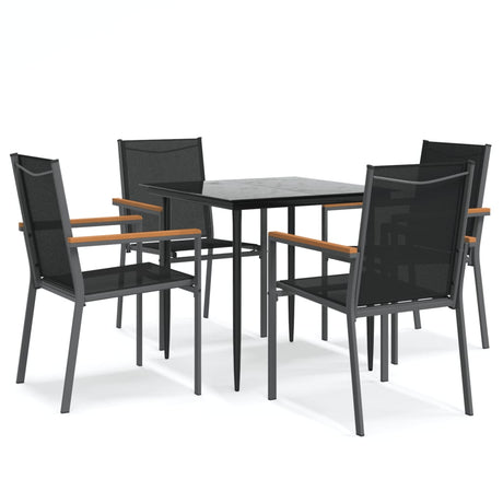 5 Piece Garden Dining Set Black Textilene and Steel