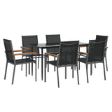 7 Piece Garden Dining Set Black Textilene and Steel