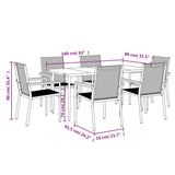 7 Piece Garden Dining Set Black Textilene and Steel