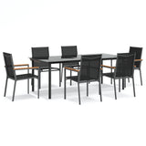 7 Piece Garden Dining Set Black Textilene and Steel