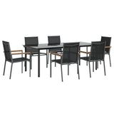 7 Piece Garden Dining Set Black Textilene and Steel