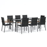 9 Piece Garden Dining Set Black Textilene and Steel