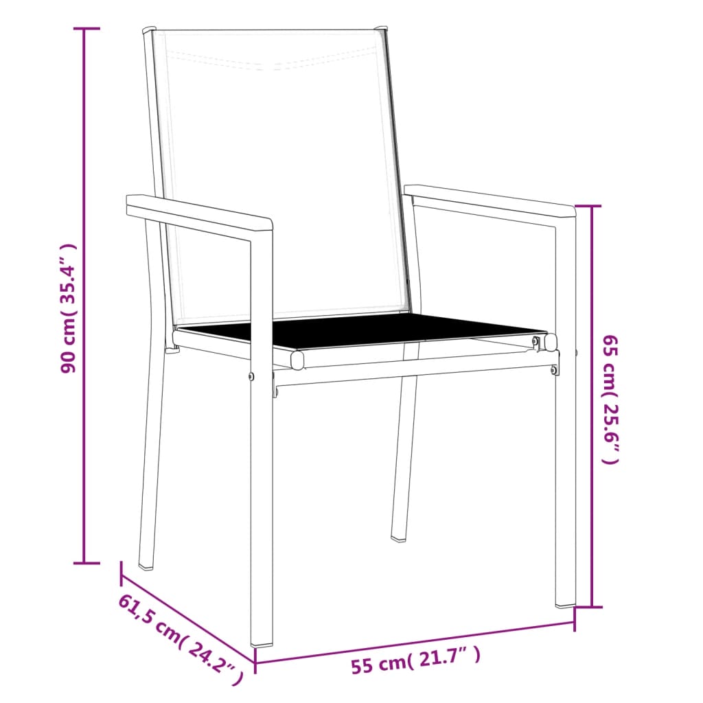 Garden Chairs 6 pcs Black 55x61.5x90 cm Textilene and Steel
