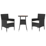 3 Piece Garden Bistro Set with Cushions Black Poly Rattan