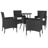 5 Piece Garden Bistro Set with Cushions Black Poly Rattan