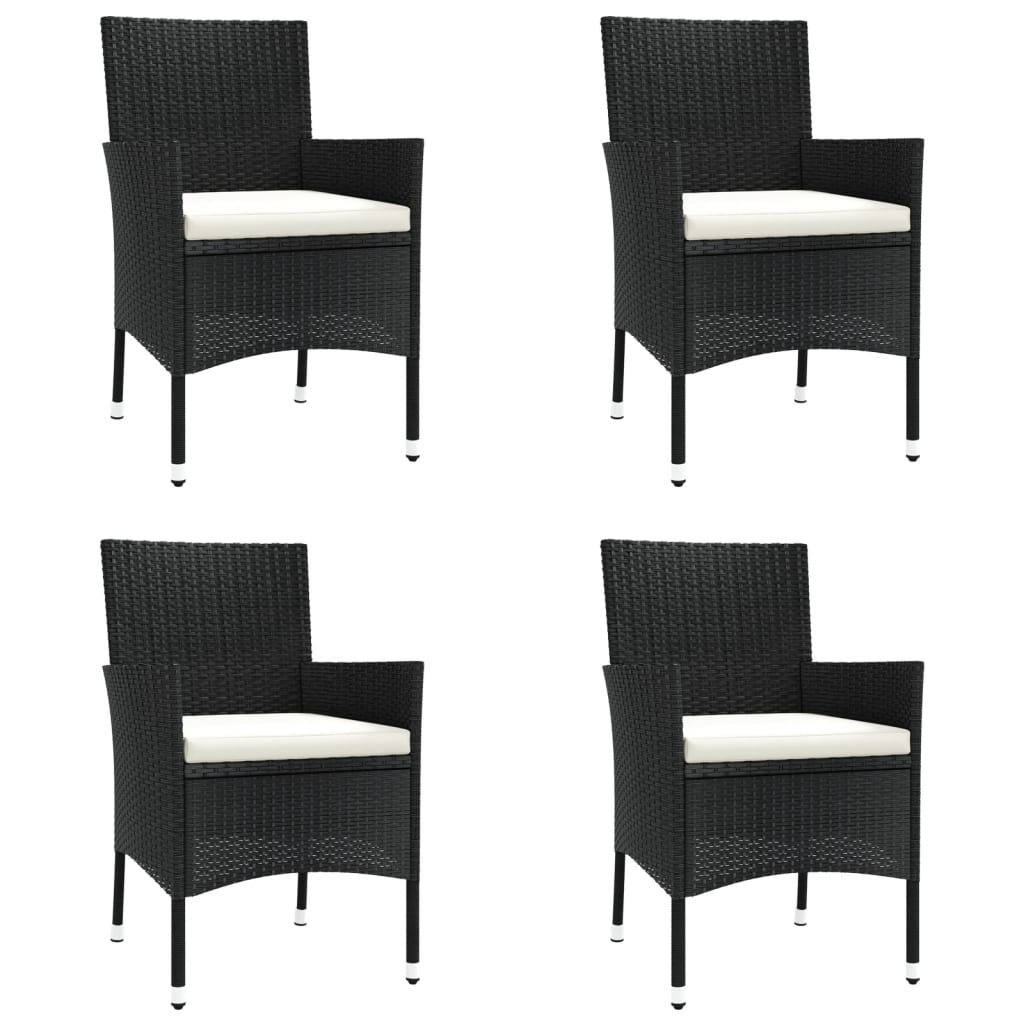 5 Piece Garden Bistro Set with Cushions Black Poly Rattan