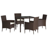 5 Piece Garden Dining Set with Cushions Brown Poly Rattan