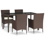 5 Piece Garden Dining Set with Cushions Brown Poly Rattan