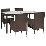5 Piece Garden Dining Set with Cushions Brown Poly Rattan