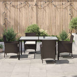 5 Piece Garden Dining Set with Cushions Brown Poly Rattan