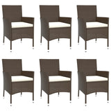 7 Piece Garden Dining Set with Cushions Brown Poly Rattan