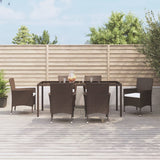 7 Piece Garden Dining Set with Cushions Brown Poly Rattan