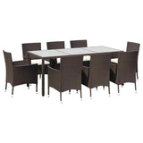 9 Piece Garden Dining Set with Cushions Brown Poly Rattan