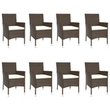 9 Piece Garden Dining Set with Cushions Brown Poly Rattan