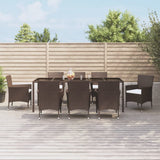 9 Piece Garden Dining Set with Cushions Brown Poly Rattan