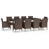 11 Piece Garden Dining Set with Cushions Brown Poly Rattan