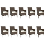 11 Piece Garden Dining Set with Cushions Brown Poly Rattan