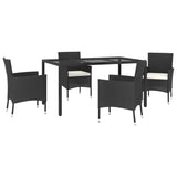 5 Piece Garden Dining Set with Cushions Black Poly Rattan