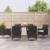 7 Piece Garden Dining Set with Cushions Black Poly Rattan