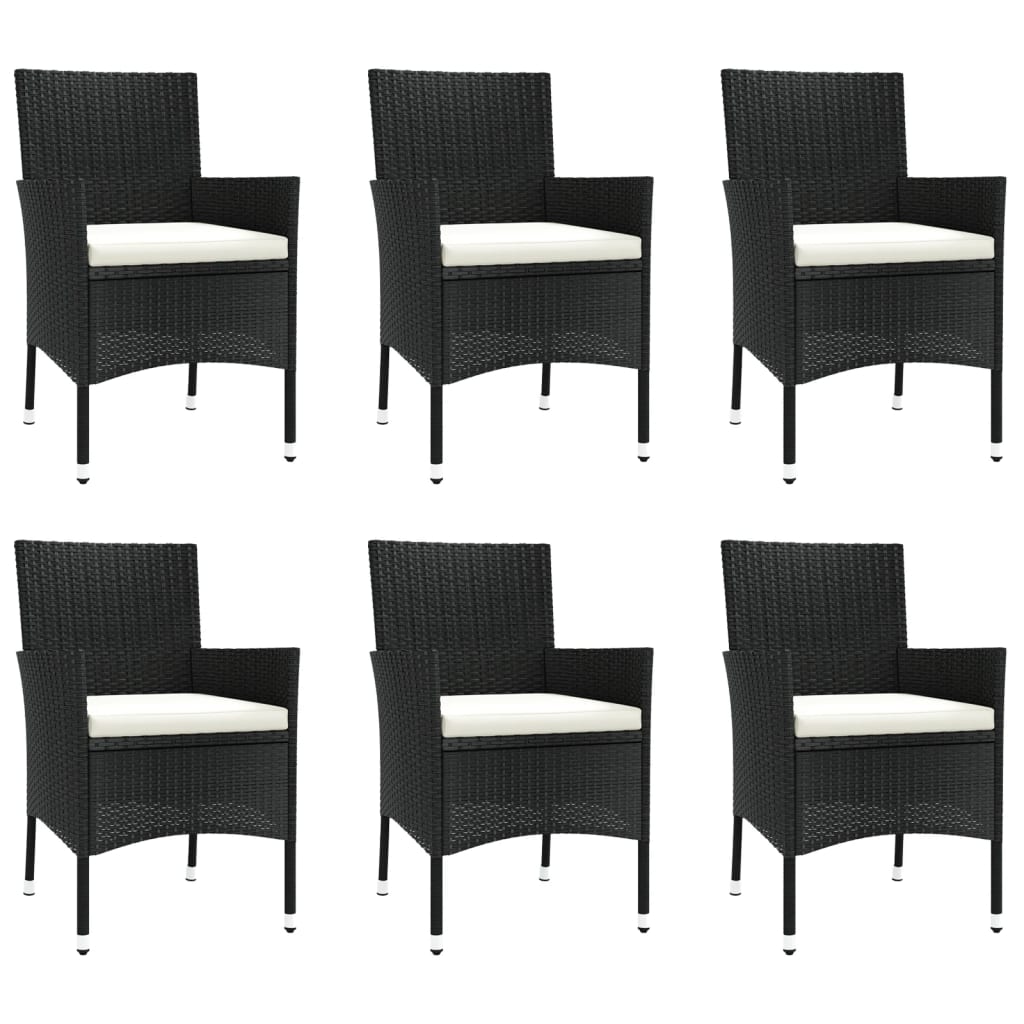 7 Piece Garden Dining Set with Cushions Black Poly Rattan