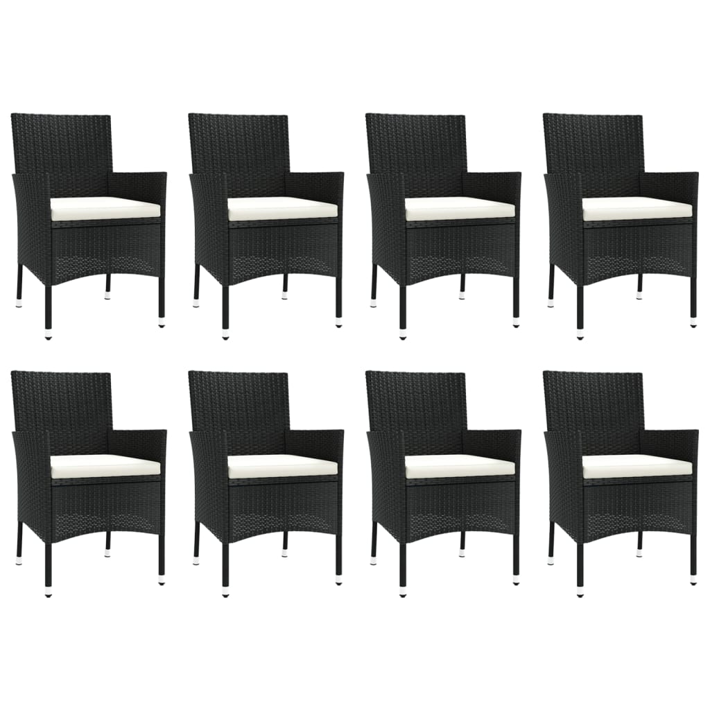 9 Piece Garden Dining Set with Cushions Black Poly Rattan